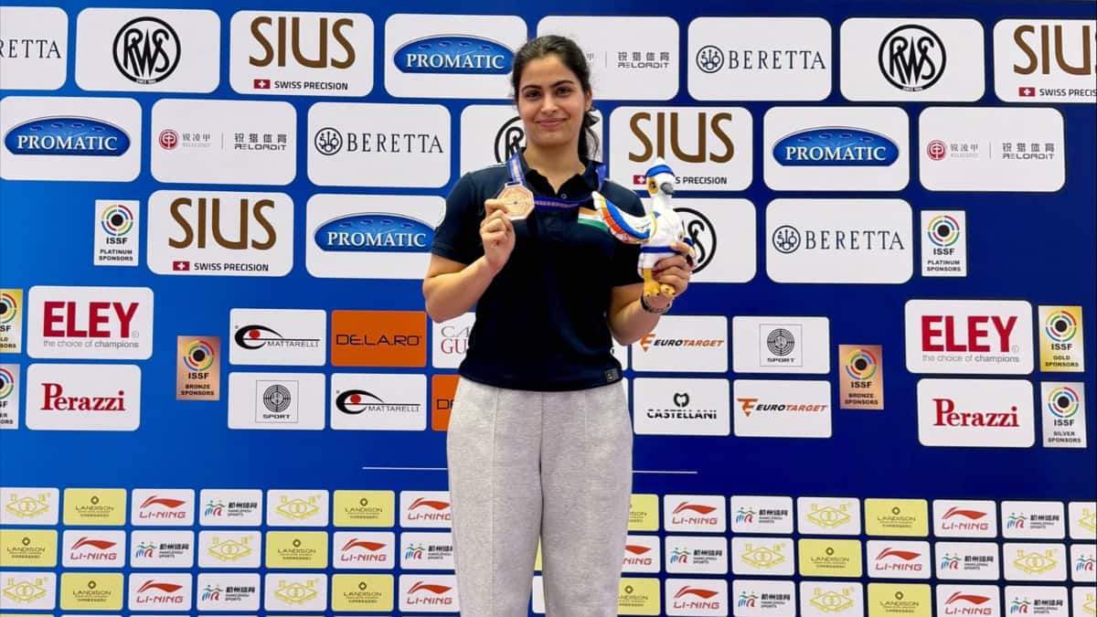 Manu Bhaker wins bronze at Hangzhou World Cup