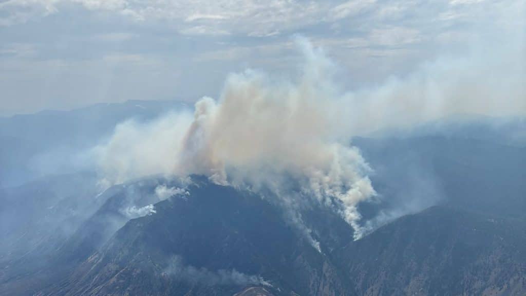Smoke rises from the French Bar Creek wildfire (K70748) northwest of Cache Creek, British Columbia, Canada, July 14, 2026 in an aerial photograph. File Image/BC Wildfire via Reuters