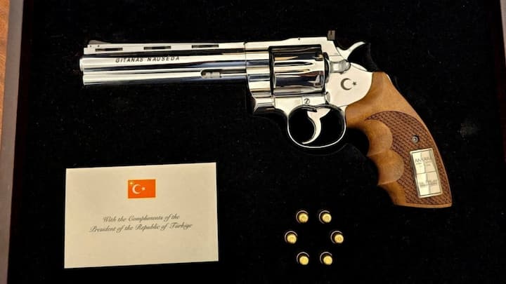 'Unusual gift': Nato leaders receive engraved revolvers bearing their names from Erdogan