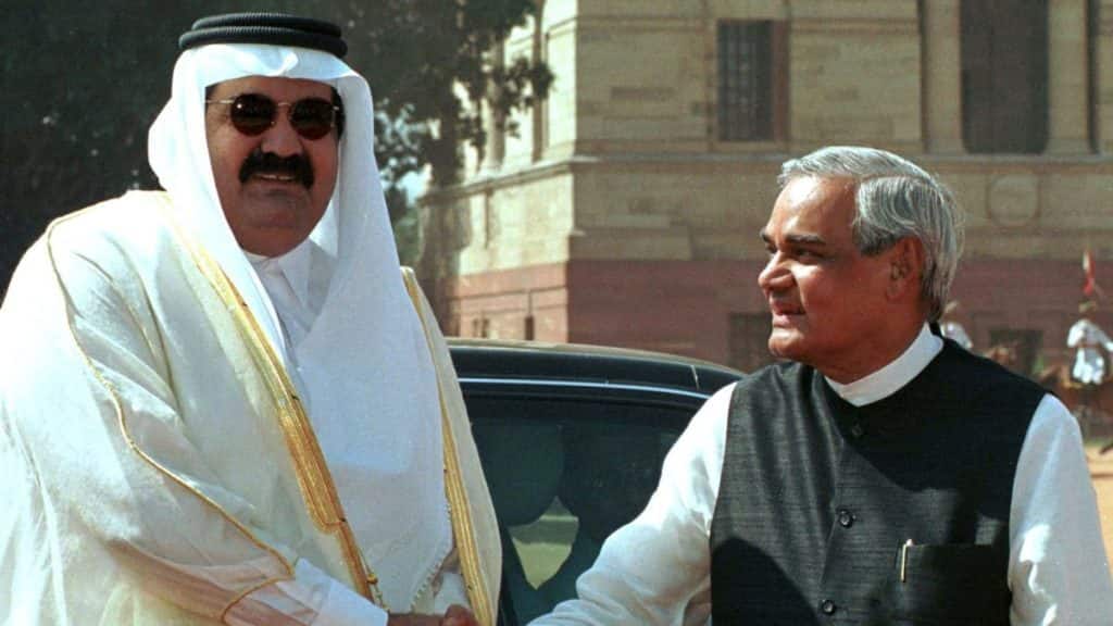 Indian Prime Minister Atal Bihari Vajpayee shakes hands with Qatari ruler Sheikh Hamad bin Khalifa al-Thani in New Delhi on April 7, 1999. File Image/Reuters