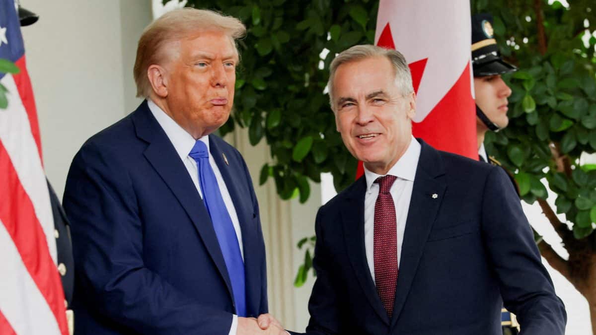 US President Donald Trump with Canadian Prime Minister Mark Carney. File/Reuters