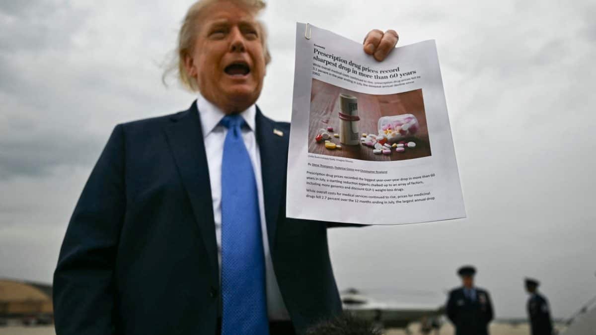 Trump flaunts an article that credits Biden for lower drug prices and not him