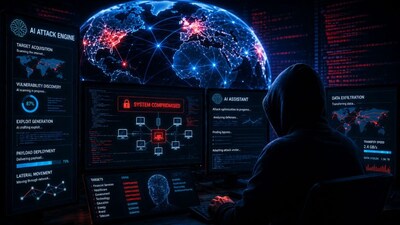 This is an AI-generated representational Image of an AI-driven cybersecurity attack.