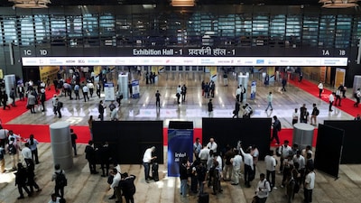 People arrive to attend Semicon India 2026, an annual semiconductor conference, in New Delhi, India, September 18, 2026. File/Reuters