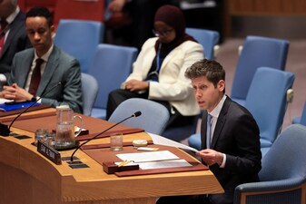 OpenAI CEO Sam Altman addresses the United Nations Security Council during a session on Artificial Intelligence (REUTERS/Brendan McDermid)