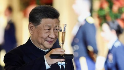 Chinese President Xi Jinping makes a toast during a state dinner held by US President Donald Trump at the White House in Washington, D.C., US, September 24, 2026. REUTERS/Evelyn Hockstein