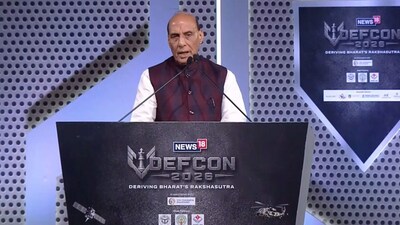 Defence Minister Rajnath Singh speaks at the News 18 Defcon 2026 on September 24, 2026. 