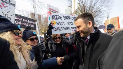 Paul St-Pierre Plamondon, the leader of Quebec's separatist Parti Quebecois (PQ) party joins the 'Community Out' strike at Quebec City in Canada in a photograph shared on April 3, 2026. (Photo: Instagram/Paul St-Pierre Plamondon)