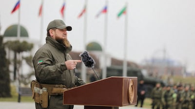 Chechenya's Ramzan Kadyrov addresses service members while making a statement dedicated to a military conflict in Ukraine in Grozny, Russia, on February 25, 2022. (Photo: Chingis Kondarov/Reuters)