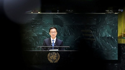 China's Vice President Han Zheng addresses the 81st United Nations General Assembly at UN headquarters in New York City, US, September 26, 2026. REUTERS