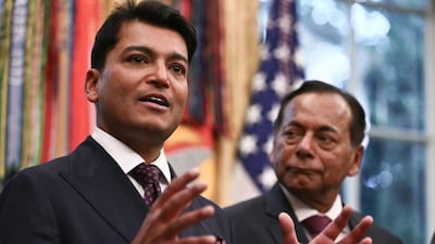 Rewant Ruia (L), Chairman of Mesabi Metallics, speaks next to Ravi Ruia (R), Board Member of Mesabi Metallics and Director of Essar Capital, during an announcement in the Oval Office of the White House in Washington, DC, on September 28, 2026. (Photo by Kent NISHIMURA / AFP)