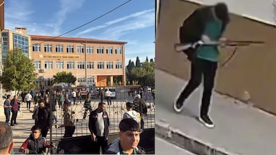Police secure the scene outside a school in Manisa, Turkey, following a shooting that injured several people. (Image/X)