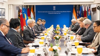 External Affairs Minister S Jaishankar with Pacific foreign ministers during a meeting on the sidelines of the UN engagements in New York, where India announced plans to provide 20 sea ambulances to Pacific island nations by March 2027. (Image/X)