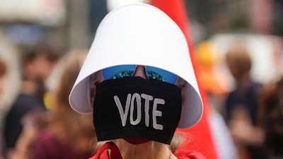 A demonstrator wears a mask reading "vote" at a protest during the United Nations 81st General Assembly in New York City, US, September 24, 2026. Representational Image/Reuters