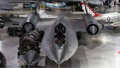The aircraft in the spotlight is the SR-71 Blackbird, tail number 844. Image courtesy: US Air Force.