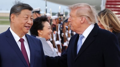US President Donald Trump and Chinese President Xi Jinping speak as Xi arrives ahead of a state visit at Joint Base Andrews, Maryland, US, September 23, 2026. File Image/Reuters