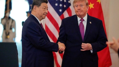 President of China Xi Jinping shakes hands with US President Donald Trump during an arrival ceremony at the White House. The exchanges between the two world leaders were seen closely to gauge their relationship and their thinking of one another. AFP