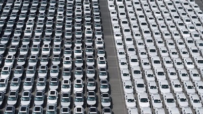 A drone view of new cars lining up at an export terminal at the port in Shanghai, China. File/Reuters