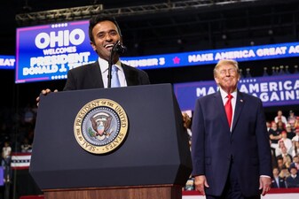 Trump's endorsement is a major feature of Vivek Ramaswamy’s campaign, particularly in a state where Trump won decisively in 2024. (Reuters)
