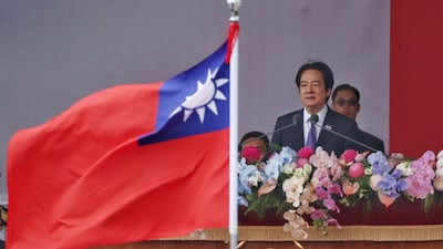 Taiwan’s President Lai Ching-te gives a speech during the National Day celebrations ceremony at the Presidential Palace in Taipei on October 10, 2026. AFP