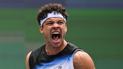 Ben Shelton marked his 24th birthday in style by securing a straight-sets victory over Daniel Altmaier to reach the third round of the Shanghai Masters. Image: AFP