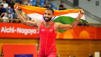 Sujeet Kalkal scripted a stunning comeback at the 2026 Asian Games, overturning a daunting 2-9 deficit in the men's freestyle 65kg final. Image: X/@ChownaMeinBJP
