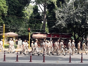 Delhi Police personnel deployed near the Rafi Marg in New Delhi (Photo: ANI)