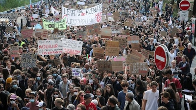 French high school and university students attend a demonstration as part of a nationwide day of protests and blockades, voicing anger over overcrowded classrooms, teacher shortages, and dilapidated school buildings, which they blame on years of underinvestment, in Nantes, France, October 6, 2026. Reuters