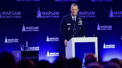 General Alexus G Grynkewich, Commander of the US European Command and Nato's Supreme Allied Commander of Europe, speaks at the Warsaw Security Forum in Warsaw, Poland, on October 12, 2026. (Photo: Attila Husejnow/AP)