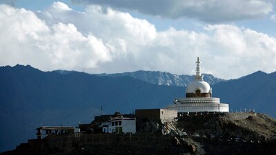 The photograph shows the Buddhist temple Shanti Stupa in Leh, Ladakh, on June 16, 2007. (Photo: Amit Gupta/Reuters) 
