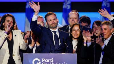 Parti Quebecois (PQ) leader Paul St-Pierre Plamondon reacts to the results of the provincial elections in Montreal, Quebec, Canada, on October 5, 2026. (Photo: Patrick Doyle/Reuters)