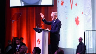 Canadian Prime Minister Mark Carney speaks at the Forever Canadian rally at the BMO Centre, ahead of a non-binding referendum on Alberta sovereignty, in Calgary, Alberta, Canada, on October 15, 2026. (Photo: Ahmed Zakot/Reuters)