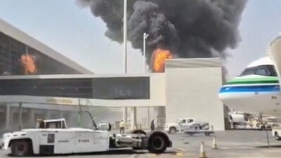 Smoke and flames rise from King Khalid Airport after Yemen's Iran-backed Houthis said they attacked the airport in Riyadh, Saudi Arabia, on October 8, 2026, in this screengrab obtained from a social media video. (Photo: Social Media via Reuters)