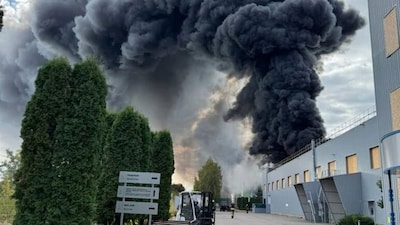 Visuals from the site showed a large plume of smoke rising from the facility after the drones struck. Photo: X