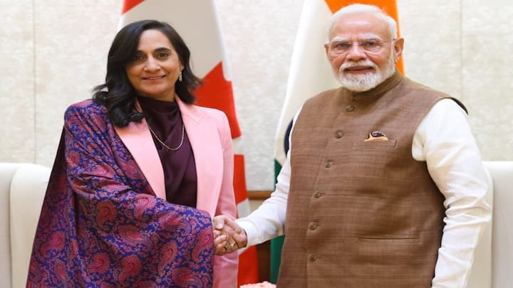 Prime Minister Narendra Modi with Canada Foreign Minister Anita Anand. Image Courtesy: @narendramodi
