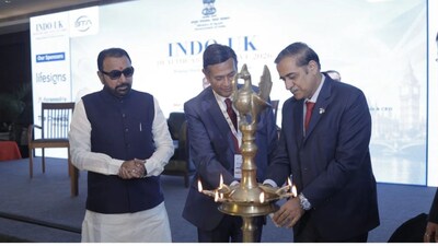 Prataprao Jadhav, Minister of State for Health and Family Welfare, Prof Parag Singhal, Vice Chair of Indo-UK Healthcare Alliance and Dr Raajiv Singhal, Founding Member, Group Managing Director & CEO, Marengo Asia Hospitals during Indo-UK Healthcare Conclave.