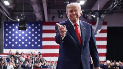 U.S. President Donald Trump leaves the stage after speaking during an election rally at the Oncenter on October 09, 2026 in Syracuse, New York. Image- AFP