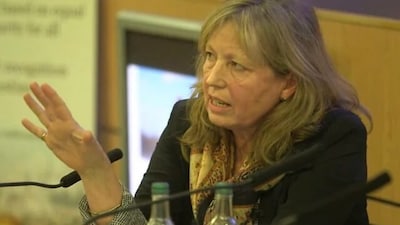 Journalist and author Sarah Helm, wife of UK National Security Advisor Jonathan Powell. YouTube Screengrab 