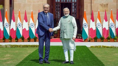 Prime Minister Narendra Modi meets Swiss President Guy Parmelin during the latter’s three-day state visit to India. (ANI)
