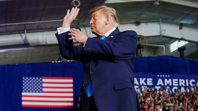 US President Donald Trump gestures during a rally at Pinnacle Bank Expo Center in Grand Island, Nebraska, US, October 5, 2026. File Image/Reuters