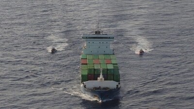 US Coast Guard cutters escort the cargo ship, Grace, after intercepting it on 5 September. Image Courtesy: US Coast Guard