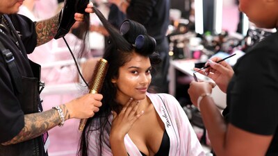 Ravleen Varghese prepares backstage at the Victoria's Secret Fashion Show 2026. Photo: AFP