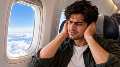 Blocked ears after a flight? An ENT doctor explains aeroplane ear, why pressure changes cause muffled hearing and pain, prevention tips and warning signs. Photo: AI-generated