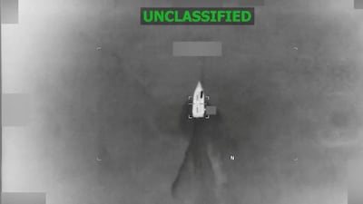 A projectile approaches a vessel during what the US military says was a strike on a vessel at a location given as the Caribbean, on date given as October 4, 2026, in this still image obtained from a video. US Southern Command/Handout via REUTERS
