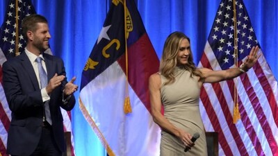  Lara Trump and her husband Eric Trump arrive at the North Carolina GOP convention in Greensboro, N.C., Friday, May 24, 2024. File Image / AP