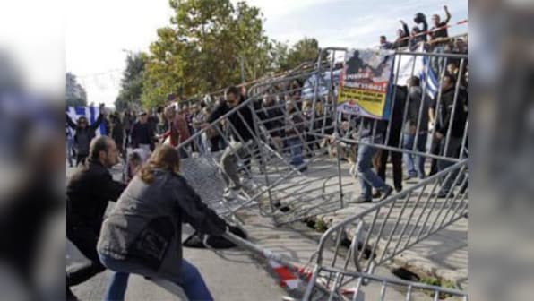 Greek protestors block national parade, call president 'traitor'