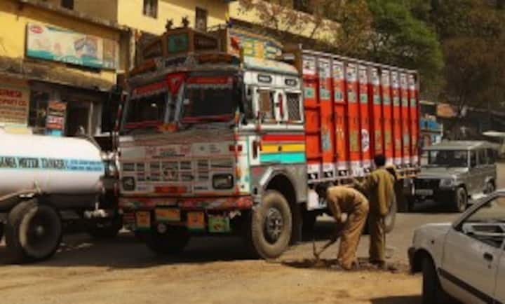 Truck set ablaze by blockade supporters in Manipur