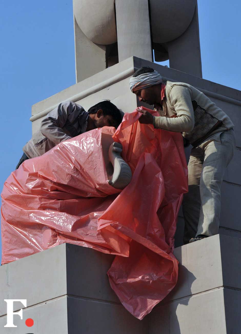 The EC had ordered all statues of the UP chief minister and her party symbol installed at several places in UP to be covered until the Assembly poll were over in the state. Naresh Sharma/ Firstpost The EC had ordered all statues of the UP chief minister and her party symbol installed at several places in UP to be covered until the Assembly poll were over in the state. Naresh Sharma/ Firstpost