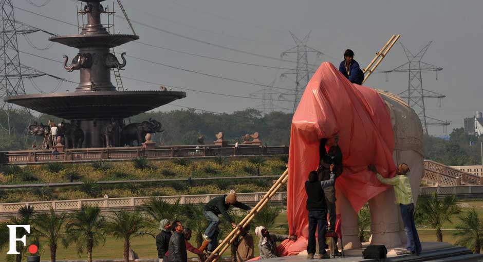 The elephants are being draped in pink plastic. Naresh Sharma/ Firstpost The elephants are being draped in pink plastic. Naresh Sharma/ Firstpost