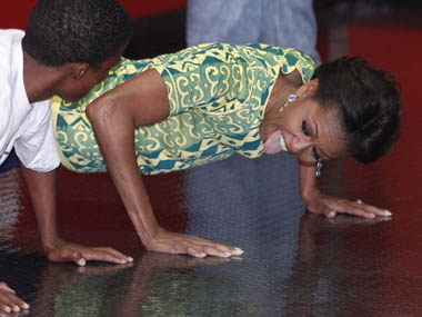 Michelle Obama is no pushover, wins push-up challenge over DeGeneres  Michelle Obama is no pushover, wins push-up challenge over DeGeneres